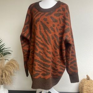 NWT AVA & VIV Brown Animal Print Style Pullover Crewneck Sweater Plus Size 3X 4X
